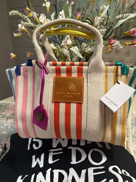 Kurt Geiger Handbags - Kurt Geiger Striped Canvas Tote in Pink, Orange, Yellow & Green